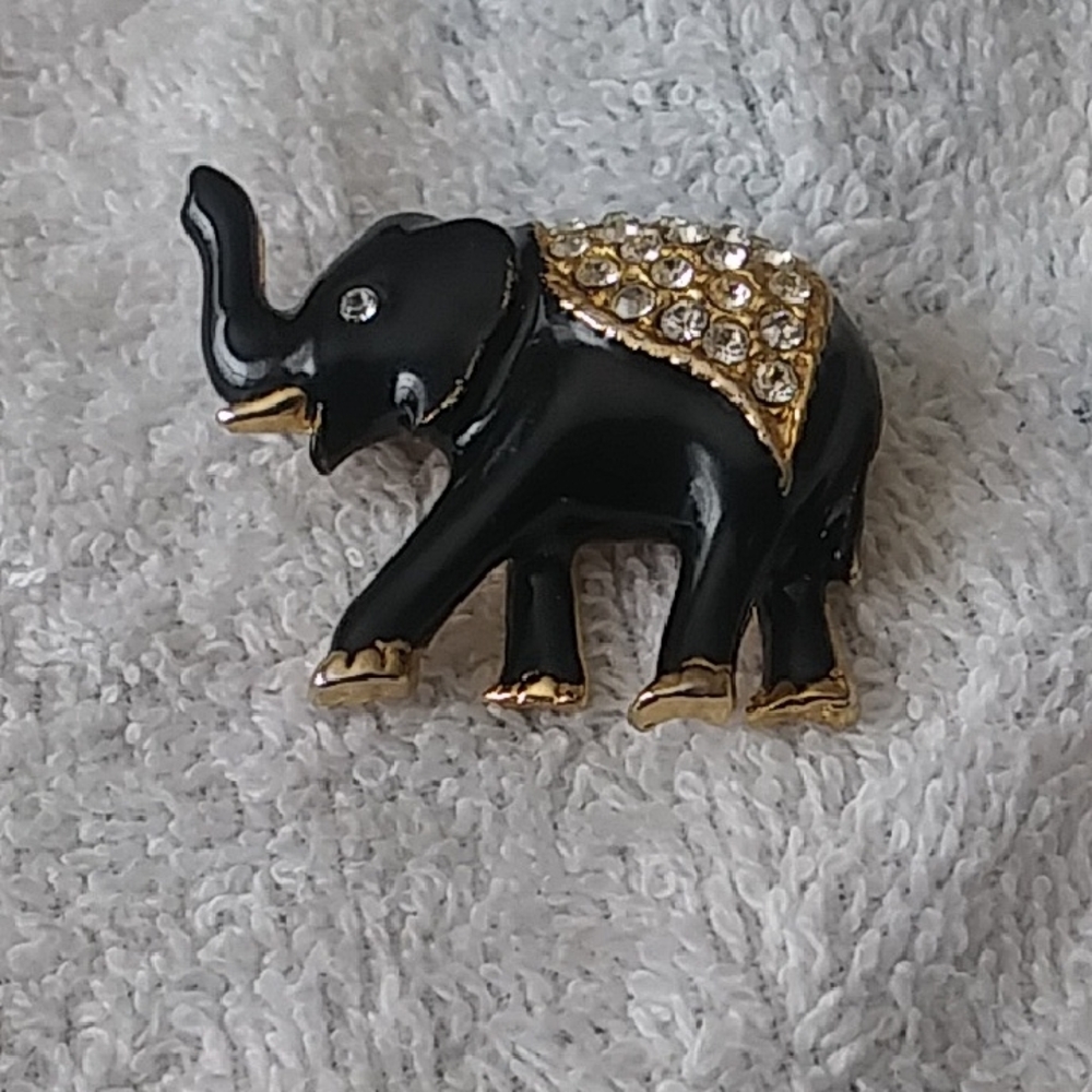 Not Rated Black and Gold Elephant Brooch